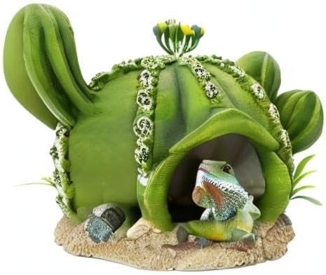 kathson Reptile Tank Decor Lizard Hide and Cave Plants Terrarium Decorations Resin Cactus Desert Aquarium Tank Habitat Accessories for Bearded Dragon Chameleon Leopard Gecko Snake Fish (Ball Cactus)