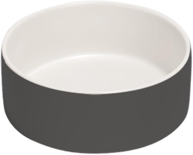 SPUNKYJUNKY 13.5OZ Ceramic Dog and Cat Bowl, Modern Cute Weighted Food Water Bowl for Replacement White-Grey (2 Pack)