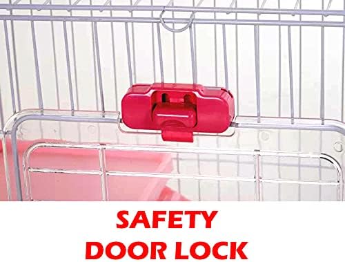 Pink X-Large Deluxe 4-Level in/Outdoor Rabbit Hutch Home Cage for Ferret Chinchilla Paw Safe Solid Platform Ramp Mesh Floor Leakproof Pull Out Easy Clean 2-Inch Deep Tray Lockable Casters