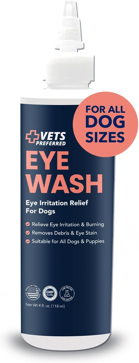 Vets Preferred Eye Cleaner for Dogs - Dog Eye Wash Drops for Infection & Tear Stain Remover - Improves Allergy Symptoms, Infections & Runny Eyes - Dog Eye Drops Rinse for Every Dog - 4 Oz