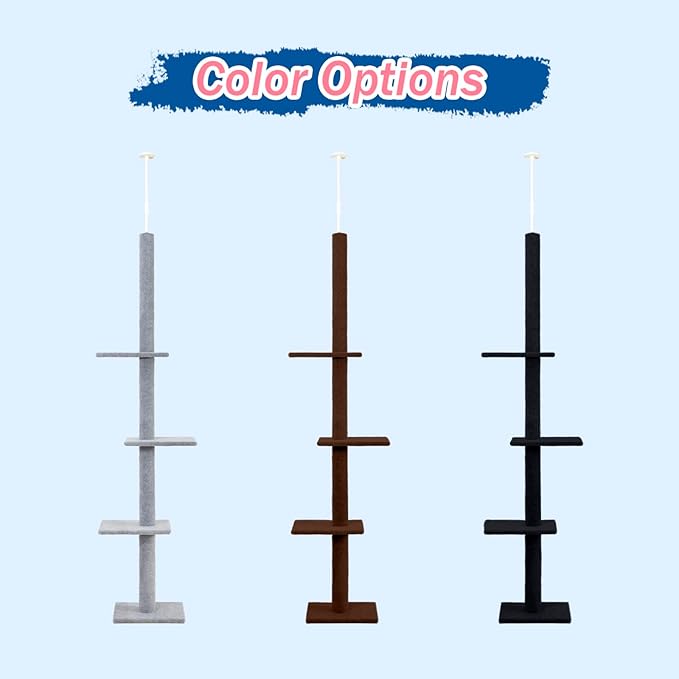 Max & Marlow Cat Tree Floor to Ceiling Cat Tower Height 95-108" Adjustable Kitten Tree Tall Climbing Tree with Carpet Scratching Post and Mat Cat Pole for Indoor Cats,Dark Grey