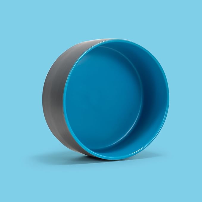 SPUNKYJUNKY 13.5OZ Ceramic Dog and Cat Bowl, Modern Cute Weighted Food Water Bowl for Replacement Blue-Grey (1 Pack)