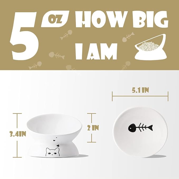 Sweejar Ceramic Raised Cat Bowls, Slanted Cat Dish Food or Water Bowls, Elevated Porcelain Pet Feeder Bowl Protect Cat's Spine, Stress Free, Backflow Prevention (Grey)