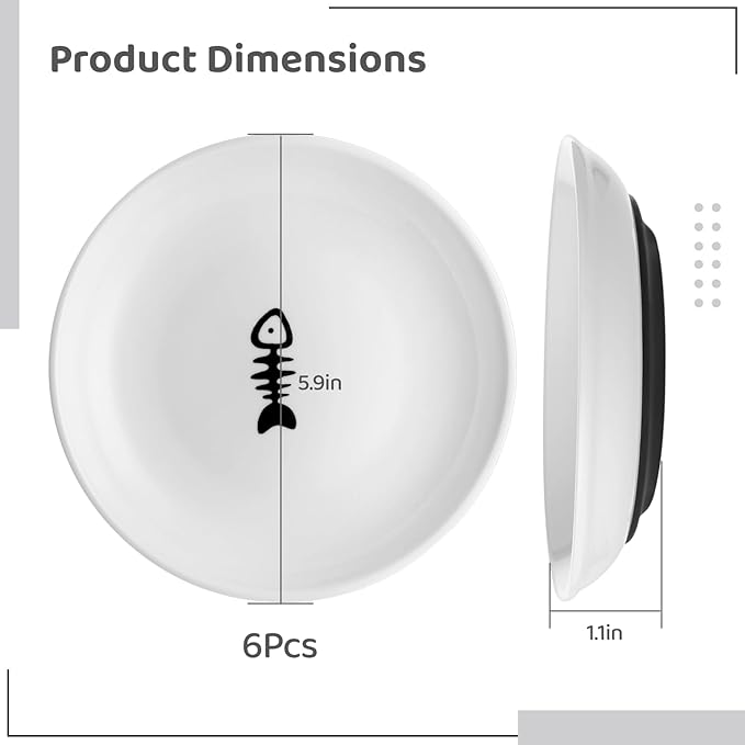 Dorakitten Ceramic Cat Bowls 6 Pack, No Whisker Fatigue Wide Shallow Cat Dishes with Non-Slip Silicone Bottom, Pet Food & Water Plates, 15cm Diameter