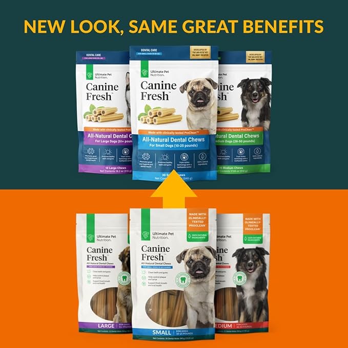 ULTIMATE PET NUTRITION Canine Fresh Dental Chews, Dental Dog Treats, Oral Care and Hygiene Sticks, Soothes Gums, Vet Developed, 12 Chews (Large)