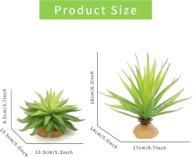 JIHAQUA Reptile Terrarium Decor 2-Piece Realistic Succulent Set,Lifelike Plastic Plants for Geckos, Bearded Dragons,Snakes,Turtles,Lizards,Insects Reptile Habitats