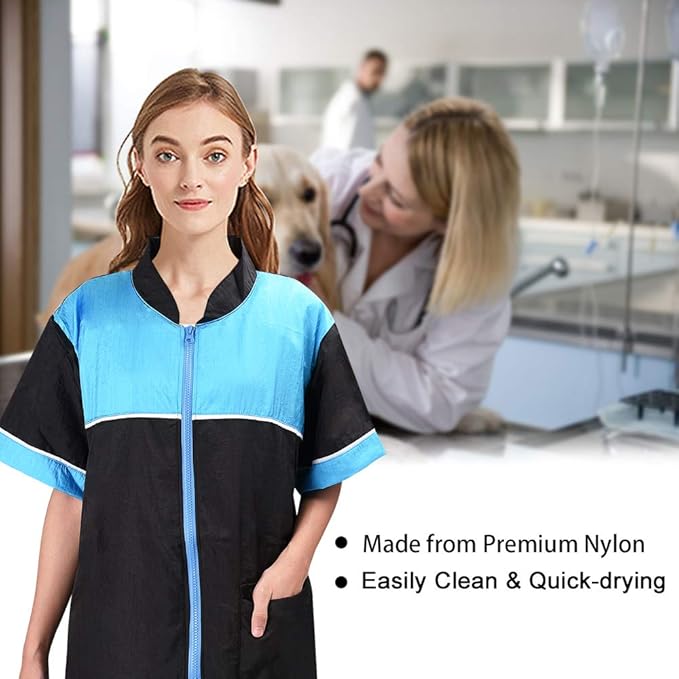 Noverlife Pet Grooming Jacket with Zipper, Large Size, Lightweight Hair Repellent Shirt Style Pet Groomer Smock for Dog Cat Grooming Pet Bath, Hair Salon Barber Hairdresser Work Clothes