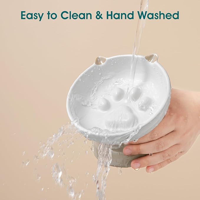 vancasso Ceramic Elevated Slow Feeder Cat Bowls,Slow Feeder Elevated Cat Bowl Wet Food, Raised Cats Bowl for Indoor Cats (Grey)