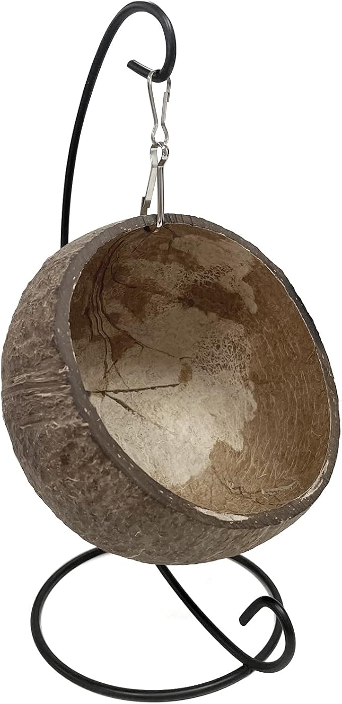 Ranslen Natural Coconut Hamster Hideout Hammock with Molar Toy Suspension Coconut Husk Hamster Bed House with Warm Pad Small Animal Guinea Pigs Habitat Decor Accessories Hanging Loop (Brown)