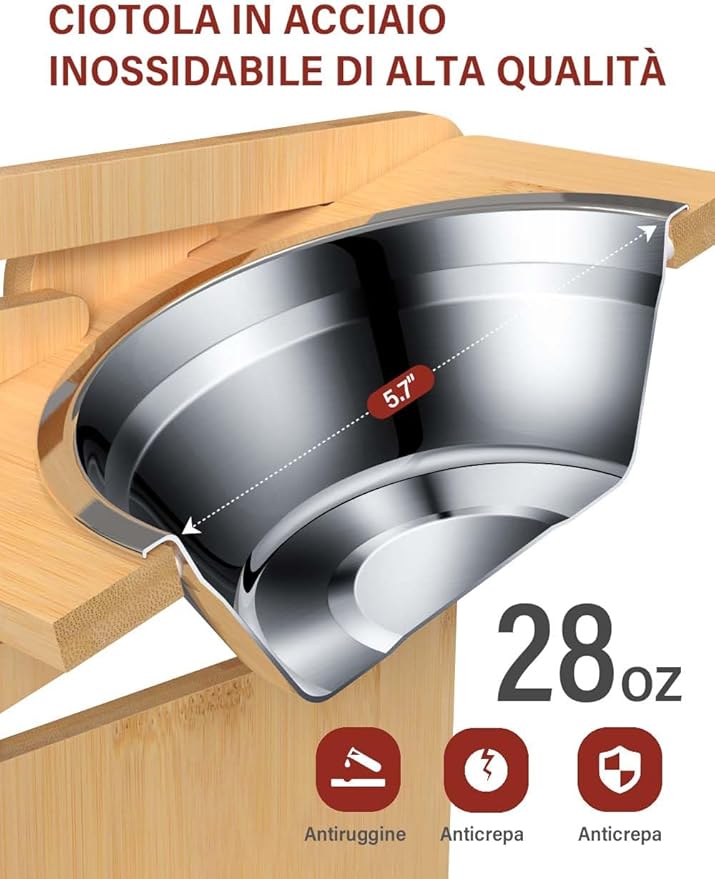 Vantic Elevated Dog Bowls with Mat, Adjustable Raised Dog Bowl Stand for Small Puppy and Cats, Sturdy Bamboo Pet Food Feeder with 2 Stainless Steel Dishes, Natural