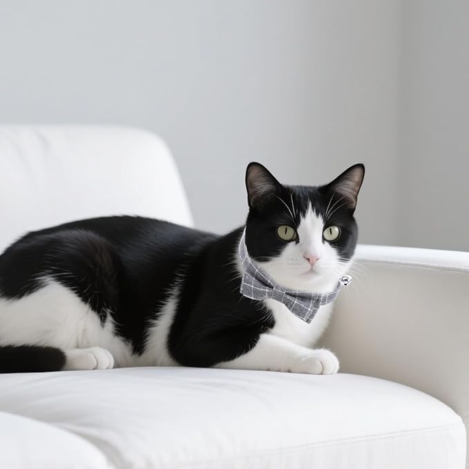 10 Pcs Cat Collar Breakaway with Bow Tie and Bell Kitten Collars Removable Bowtie Plaid Cat Collar for Cats Kittens Puppy (Classic)