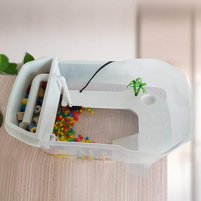 PINVNBY Plastic Turtle Tank Reptile Habitat Pet Terrariums Turtles Tank Aquarium Terrapin Topper Basking with Platform Plants,Durable,Safe, Non-Toxic(White)