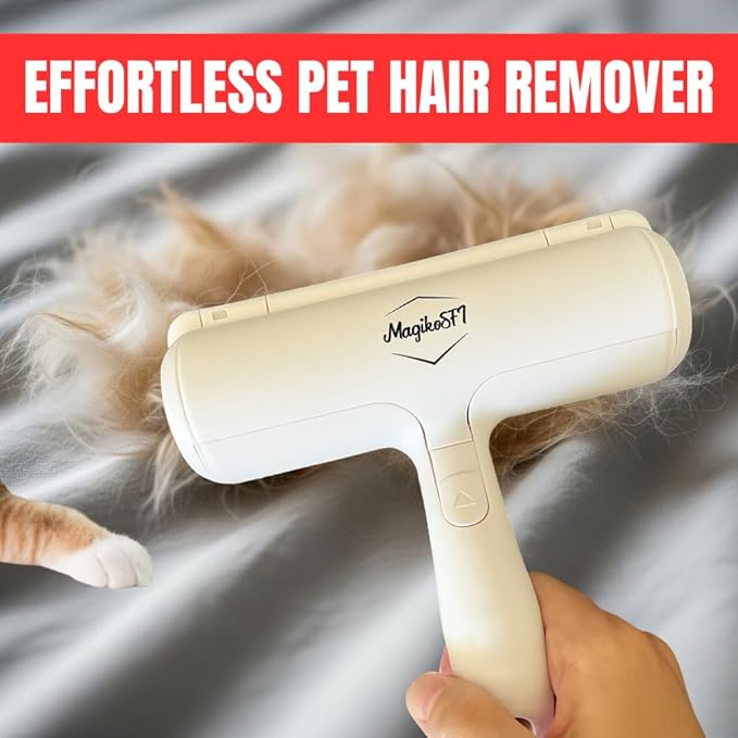 Pet Hair Remover Roller – Reusable Dog & Cat Hair Remover for Furniture, Couch, Bed, Carpet, Car Seats – Portable, Eco-Friendly Pet Hair Cleaner, No Sticky Sheets or Batteries Needed (White)