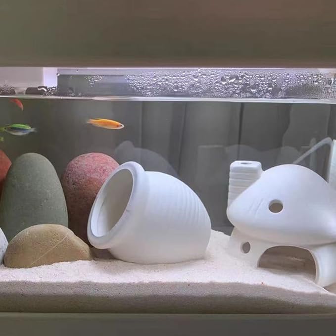 Fish Tank Decor Mushroom House Aquarium Decorations, Betta Bed Fish Tank Caves/Shrimp Cave/Toad House for Shrimp Betta Goldfish and Reptiles Rest Breed Hiding - White