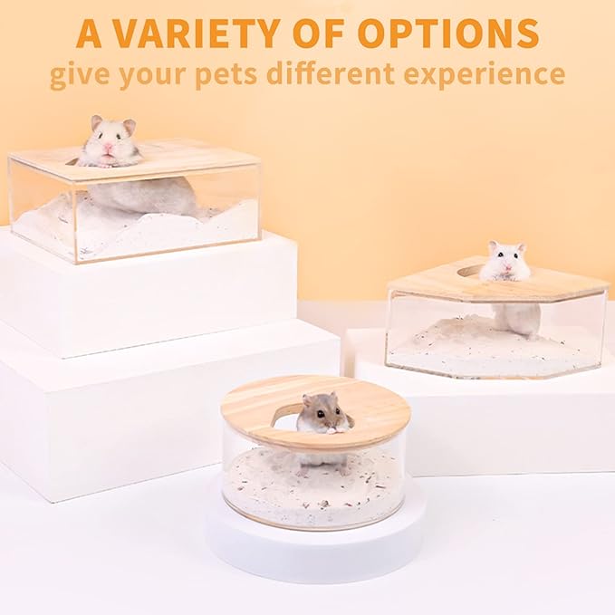 kathson Hamster Sand Bath Box Transparent Acrylic Small Animals Shower Bathtub Guinea Pigs Digging Sand Container Cage Accessories for Lemmings Gerbil Mice Hedgehog Chinchilla (Pentagon)