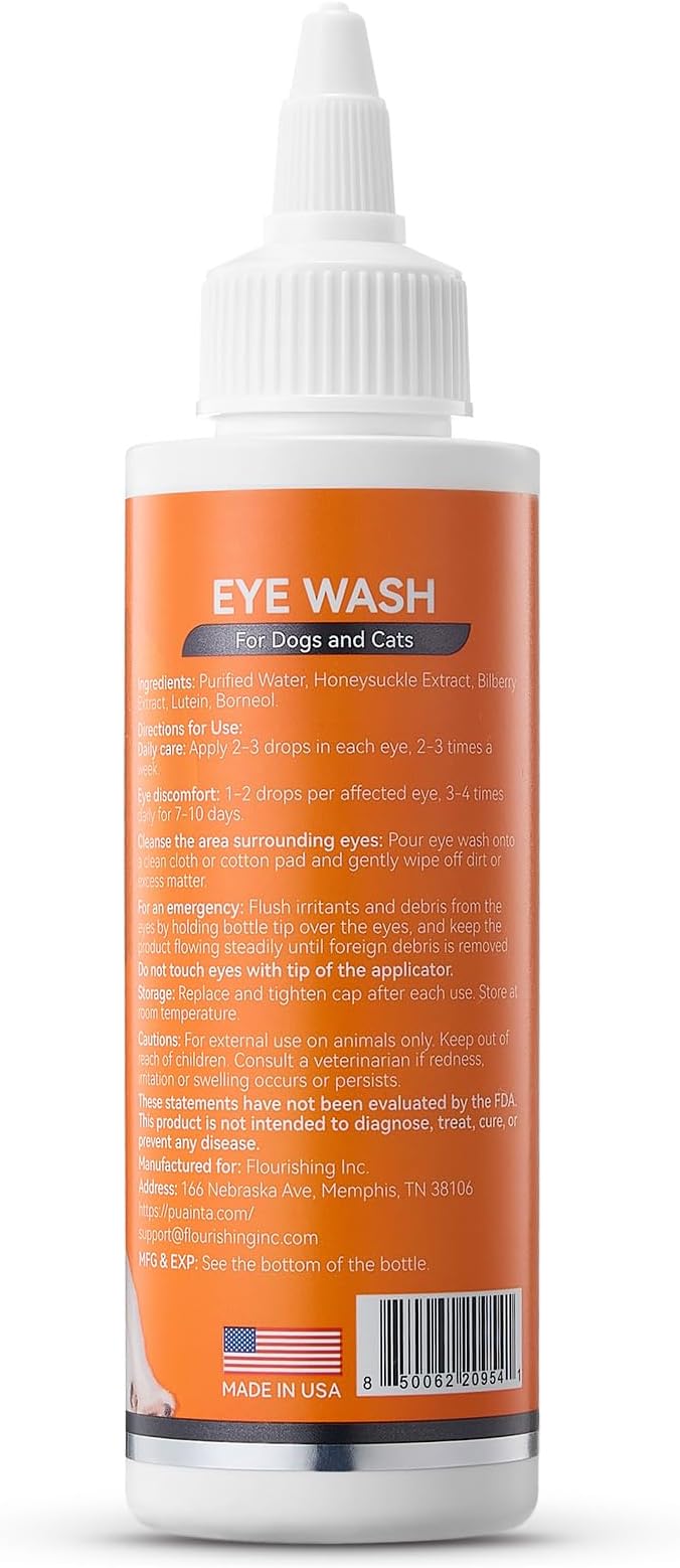 Dog Eye Drops, Eye Infection Treatment, Eye Drops for Dogs & Cats, Soothe Irritation Pink, Dry Eyes, Itchy Eye Wash Tear Stains, Debris Cleaner, Natural Daily Eye Care, Safe for Pets-4 oz