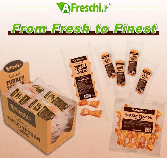 AFreschi Turkey Tendon Bone (S) 6 Pieces per Pack, USA-Sourced Turkey Tendon, All Natural Human Grade Puppy Chew, Hypoallergenic, Rawhide Alternative, Dog Treats for Small Breeds