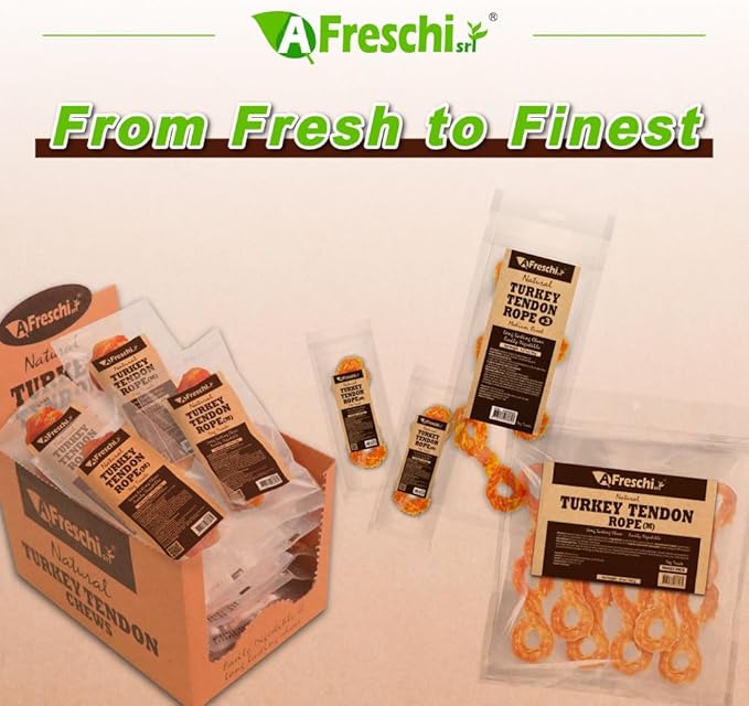 AFreschi Turkey Tendon Rope (M) 3.17 oz, USA-Sourced Turkey Tendon, All Natural Human Grade Dog Chew, Hypoallergenic, Rawhide Alternative, Dog Treats for Medium Breeds