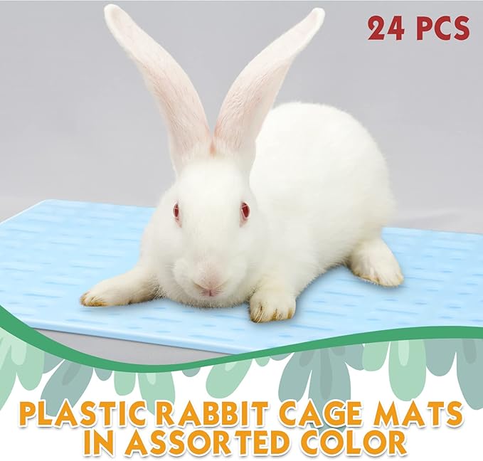 BBTO 24 Pieces Plastic Rabbit Cage Mat Durable Rabbit Feet Pad Small Animal Feet Pad Cage Resting Mat with a Convenient Connectors, Bunny Pads for Easy Cleaning for Bunny Rat Guinea Cats(Multicolor)