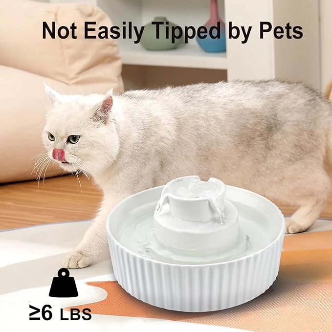 Ceramic Cat Water Fountain, 2.1L/71oz Cat Fountain with 3 Carbon Filters and 2 Quiet Pumps, Cupcake Pet Water Dispenser for Cats and Dogs (White)