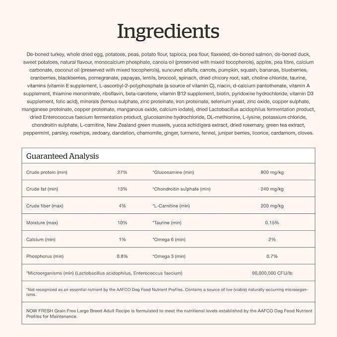 Now Fresh Grain-Free Large Breed Dry Dog Food with Turkey, Salmon & Duck, Premium Kibble for Adults Made with Real Meat & Fish, Chicken-Free, Glucosamine & Chondroitin for Healthy Joints, 25 lb Bag