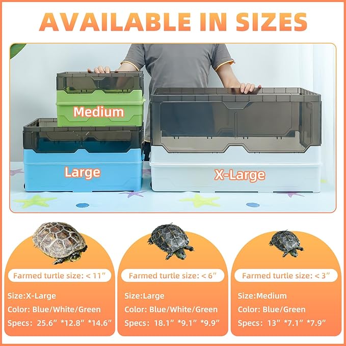 Turtle Habitat Tank Kit– Fresh Filtration, Waterplay Fun, Diverse Living, Heat Lamp, Water Pump and Convenient Water Changes in Turtle cage (Green, XL)