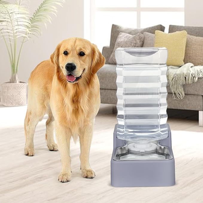 Sfozstra Dog Water Bowl Dispenser: 9L Lagre Automatic Gravity Pet Light Gray Water Dispenser - Stainless Steel Bowl - BPA-Free for Multiple Pets