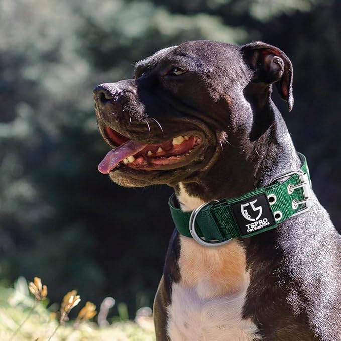 TSPRO Tactical Dog Collar, Adjustable, with Patch & Double Needle Metal Buckle, Heavy Duty for Large to Extra Large Dogs, Durable for Walking, Running, Hiking & Training (Black L-XL)