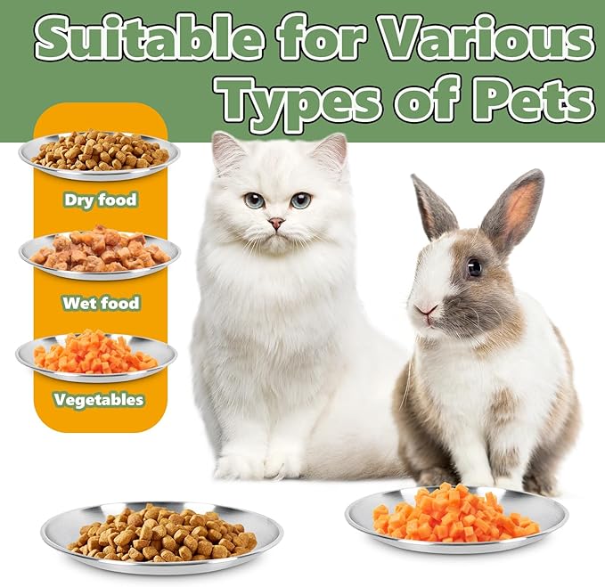 4-Pack Stainless Steel Cat Food Bowls – Shallow, Whisker-Friendly Non-Slip Silicone Base,Easy to Clean Indoor Feeding Dishes (6.7")