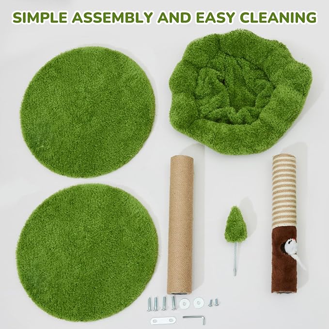 Small Cat Tree with Perch Cat Bed and Removable Cover 23 inch Tall Cat Tower with 2 Scratching Sisal Scratching Posts and Cat Toys for Kittens and Adult Cats(Green)