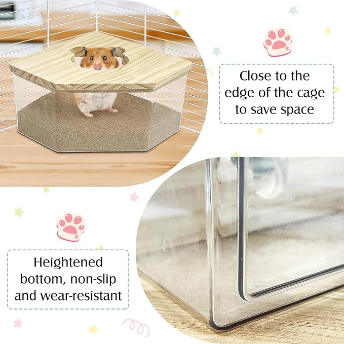 kathson Hamster Sand Bath Box Transparent Acrylic Small Animals Shower Bathtub Syrian Hamster Digging Sand Container Cage Accessories for Lemmings Gerbil Mice (Small Pentagon)