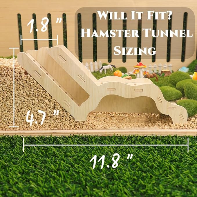 Small Size Hamster Explorer Set - Snap-Together Wooden Burrow with Panoramic Window, Natural Chew-Safe Design & Underground Activity Viewer for Cage Enrichment