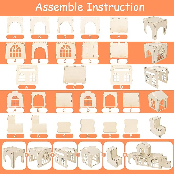 YUEPET Extra Large Wooden Bunny Castle, Ventilated Rabbit Castle Hideaway with Stairs, Detachable Small Animal Hideout & Habitats for Indoor Outdoor Dwarf Rabbits Bunnies to Hide & Play