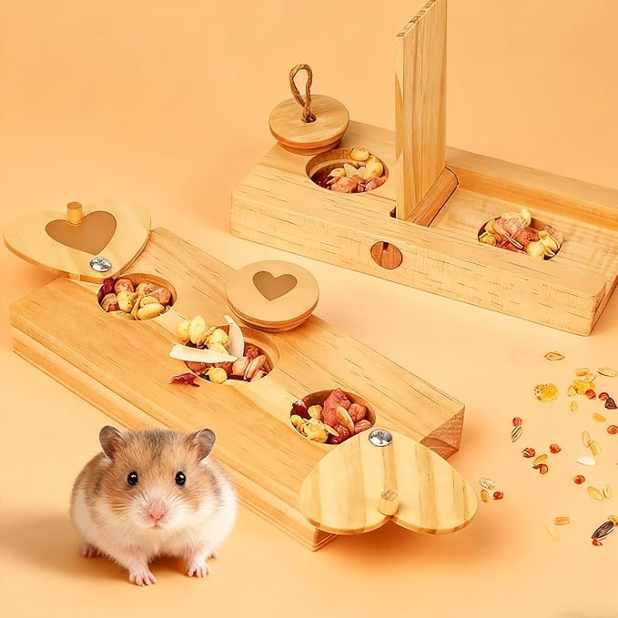 2Pack Guinea Pig Foraging Toys, 6 in 1 Hamsters Wooden Interactive Enrichment Toys for Rabbits, Bunny, Chinchillas, Rats and Gerbils
