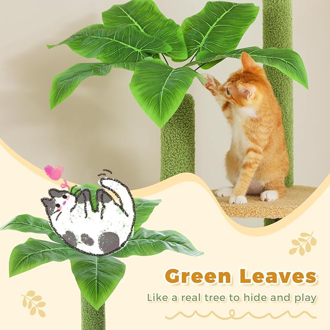 PETEPELA Floor to Ceiling Cat Tree, Adjustable 90.5''-100.4'' Cat Tower Cactus Climbing Tree with Scratching Posts, Spacious Condo and Large Hammock for Indoor Cats Large Adult, Green