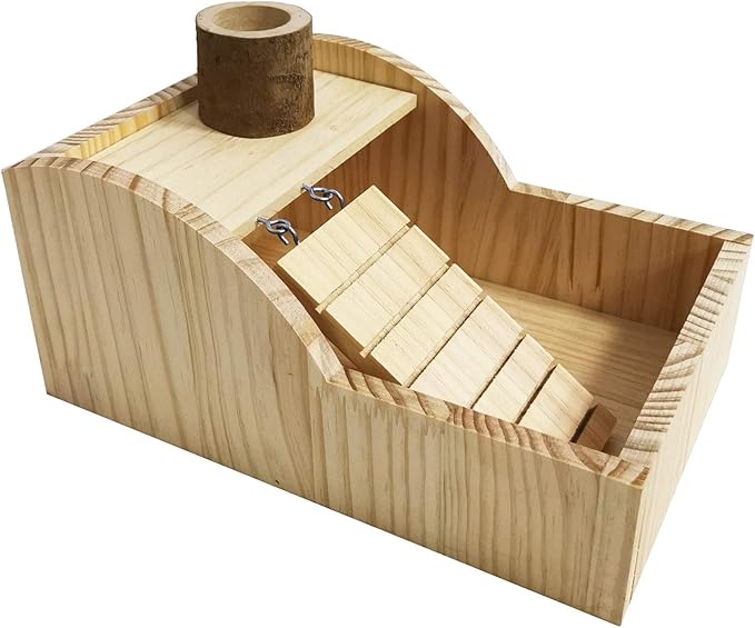 kathson Hamster Sand Bath Box Wooden Small Animals Shower Room Chinchilla Digging Sand Bathtub Container with Climbing Ladder Bowl for Dwarf Syrian Mice Mouse Gerbils Hedgehog