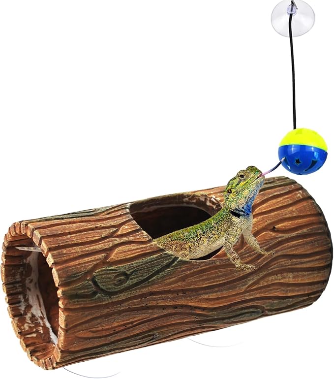 kathson Resin Hide Cave for Gecko,Reptile Hollow Tree Trunk with Suction Cups,Hideway Caverns Lizard Climbing Toys Tank Accessories for Hermit Crab Snakes Frog Spider