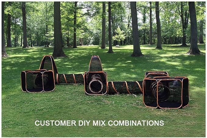 Portable Cat Small Animals Playpen DIY Outdoor Enclosures Freely Combinable 2in1 4in1 6in1 Pop Up Pet Play Tent Tunnel Cube House for Cat Puppy Rabbit (4in1 Tower Tent Tunnel)