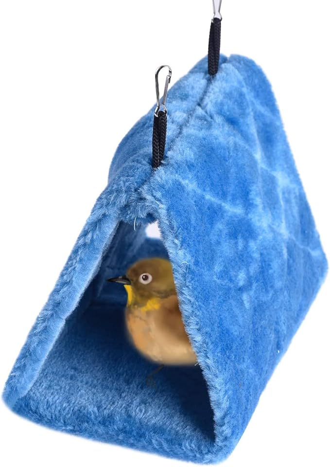 Pet Bird Nest Hammock Hanging Cave Cage Plush Snuggle Happy Hut Tent Bed (Medium, Deep Blue)