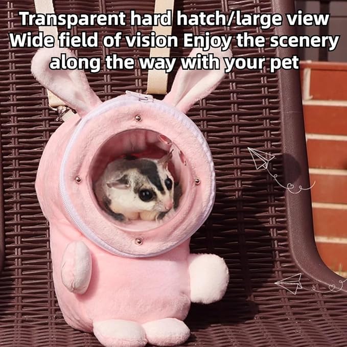 Sugar Glider Bonding Pouch Bonding Pouch Carry for Rat Syrian Hamster Hedgehog Small Pocket Pets, Gerbil Travel Bag Cute Bunny-Shaped Outing Bag with Large Transparent Window (Grey,Small)