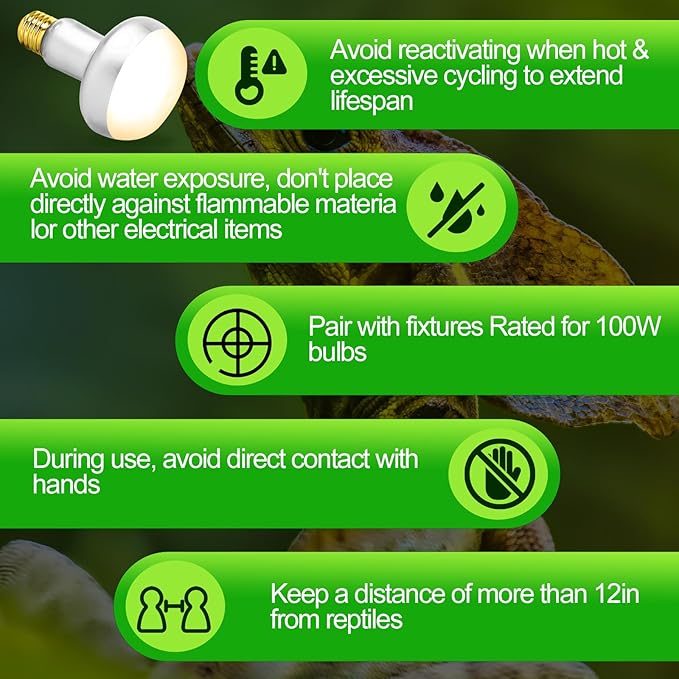 100W Reptile Heat Lamp Bulbs 2 Pack, UVA Basking Light Bulb with Simulate Natural Sunlight & E26 Base - 3000Hrs Basking Heating Lamp Bulb for Bearded Dragons, Turtles, Snakes, Lizards