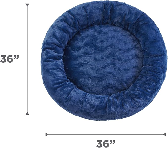 Best Friends by Sheri Original Calming Donut Dog and Cat Bed, Lux Faux Fur, Navy Blue, (36in x 36in) - Anxiety Relief for Pets Up to 100 lbs