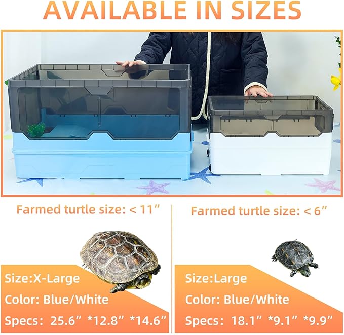 Turtle Habitat Tank Kit– Fresh Filtration, Waterplay Fun, Diverse Living, Heat Lamp, Water Pump and Convenient Water Changes in Turtle cage Tanks (Blue, XL)