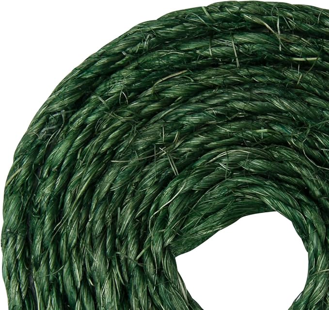 Green Sisal Rope 1/4 Inch by 164-Feet for Cat Scratching Post Tree Tower Replacement Repair and Replace, DIY Hemp Twine Rope for Kittens Shelves Furniture Window Bed Perch House Climbing, 6mm by 50m