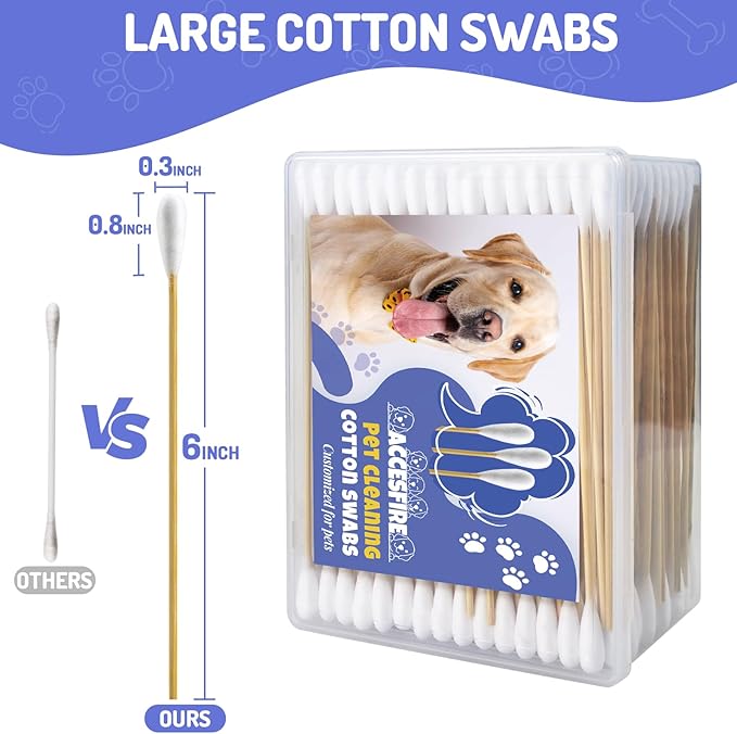 300PCS Large Cotton Swabs in Storage Box, 6 Inch Dog Ear Swabs with Bamboo Handle for Dogs - Soft Cotton, Gentle and Lint-Free, Specially Designed for Dogs, Cleaning Solution
