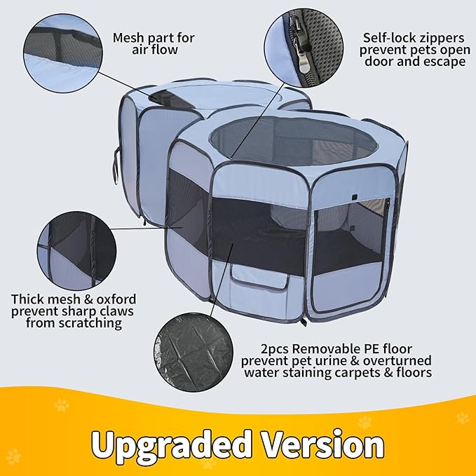 EighteenTek Small Animals Playpen Pop up Small Pet Cage Enclosure Tent Chick Run Brooder Coop Foldable Kennel for Kitten Ferret Puppy Guinea Pig Rabbit Hamster Chinchillas(No Divider, Unified Space)