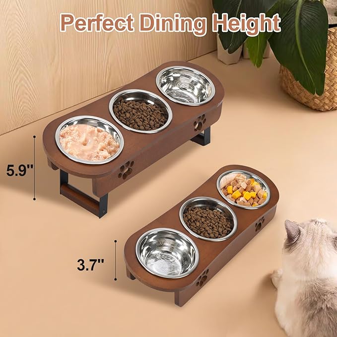 Raised Cat Food Bowl, Adjustable 2 Height Elevated Cat Bowls