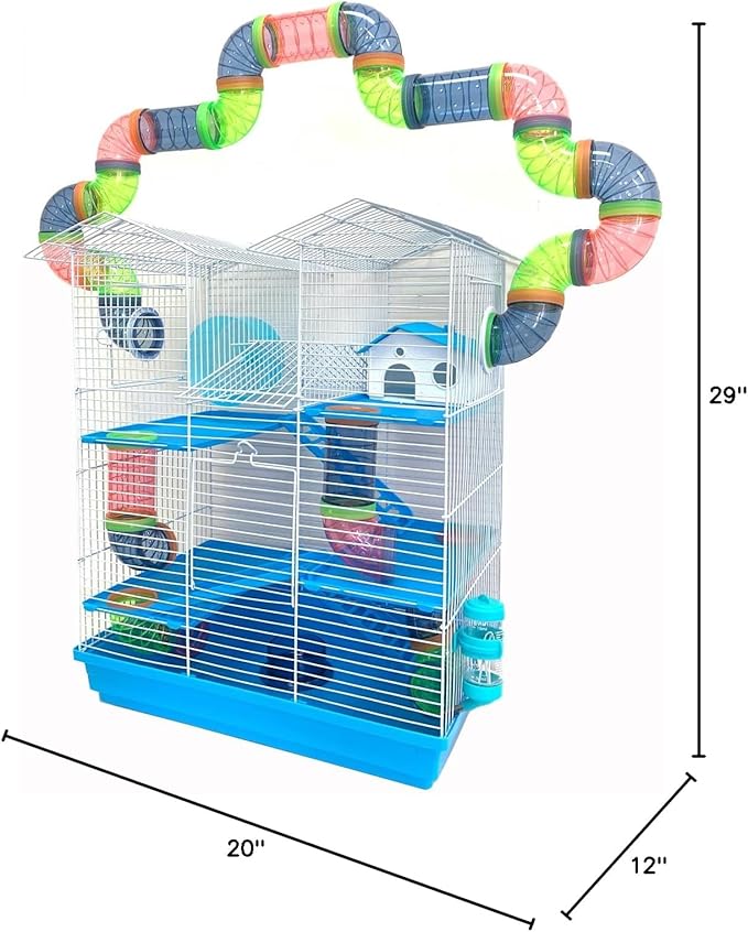 Large Muli-Level Hamster Mansion Mouse Habitat Gerbil Home Mice Rodent Rats Small Animal Critter Home Cage Expandable and Customizable with Hide House Food Dish Running Wheel Water Bottle