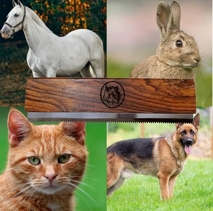 Original Deshedding Grooming Tools for Horse, Cats & Dogs Easy Ergonomic Wooden Handle Professional Brush Grooming Tool, Remove painlessly 95 Percent of Lose Hair Fur & Dirt (8 inch)