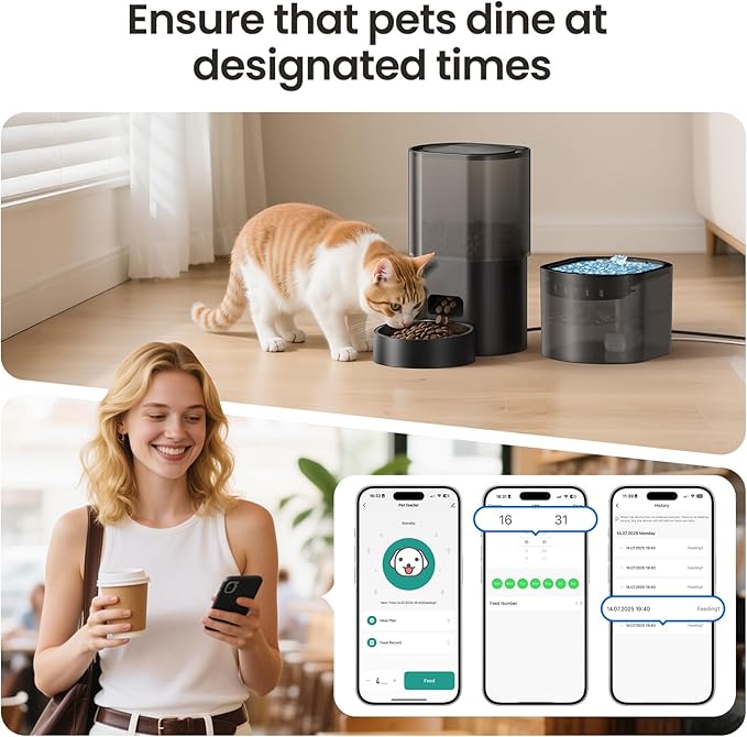 Automatic Cat Feeder and Water Fountain 5G WiFi Cat Food Dispensers, APP Remote Control, Programmable Timed Feeding,Dry Food Smart Feeder 10s Voice Recorder, 1-10 Meals/Day for Cats Small Dogs